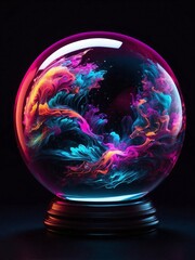 A mesmerizing crystal ball showcases swirling neon colors, creating a vivid spectacle of...