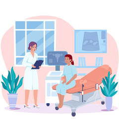 ultrasound room, gynecology, women's consultation, in pink tones