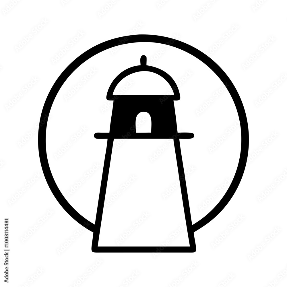 Poster lighthouse in circle minimalist vector for nautical and coastal themes