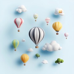 Obraz premium Colorful Hot Air Balloons Over Blue Sky Background