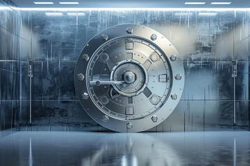 A silver safe with a keyhole in the middle