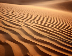 A macro shot of soft sand dunes with intricate wind patterns etched into the surface.