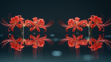 Lycoris radiata (Red Spider Lily) flowers on dark color background, dramatic romantic sad concept, mysterious beauty.