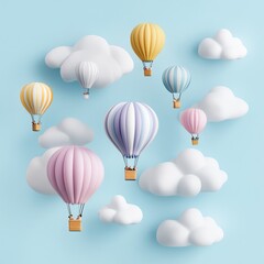 Colorful Hot Air Balloons Floating in a Blue Sky