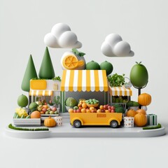 Colorful Market Scene with Fruits and Vegetables