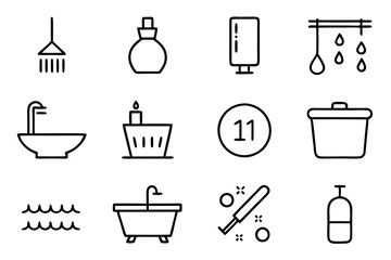 A set of  Bath and Bathroom - Light Line Icons stock vector art illustration 
