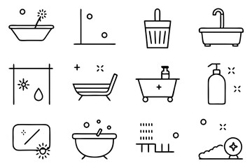 A set of  Bath and Bathroom - Light Line Icons stock vector art illustration 