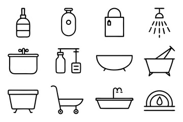 A set of  Bath and Bathroom - Light Line Icons stock vector art illustration 