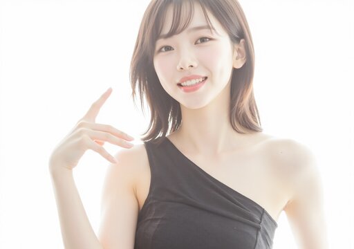 portrait of a beauty woman smiling front camera behind srong light