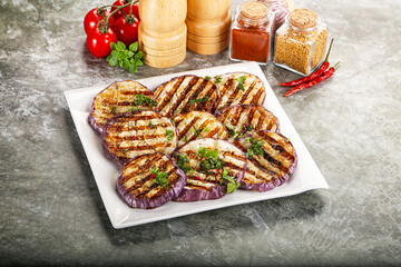 Grilled eggplant slices with cilantro