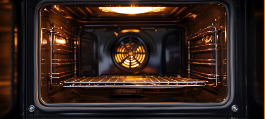 The interior of an oven with the grill and rack visible
