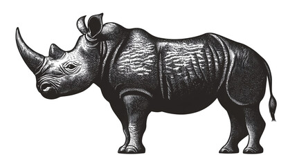 Fototapeta premium silhouette of a vintage rhino isolated on transparent PNG.