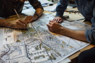 A man is drawing a city on a white model, generative ai image