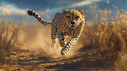 photo wildlife cheetah running on savanna