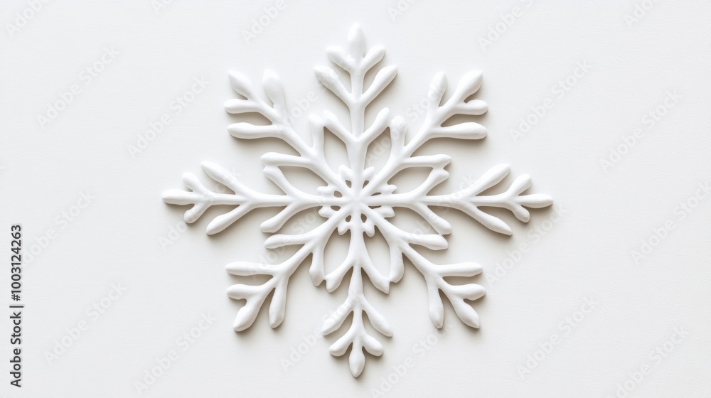 Aufkleber fragile-looking snowflake with filigree design, each branch detailed with frost, isolated on a misty
