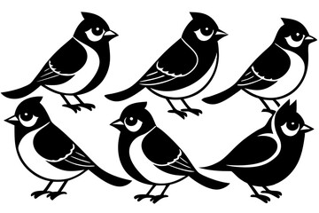 A set of cute birds Cedar Waxwing vector art illustration 