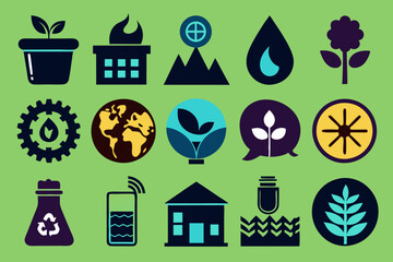 A set of flat Environment Icon flat design style set silhouette black Vector art illustration