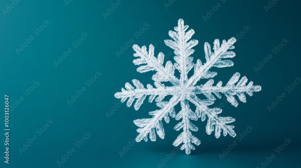 Aufkleber isolated snowflake with surreal swirls and spiral shapes, delicate crystal structure on a deep teal 
