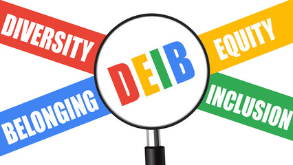 DEIB letters sign. Diversity, equity, inclusion and belonging color illustration art letters background