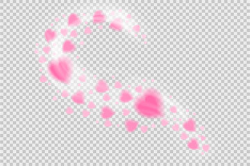 Heart trail wind on transparent background. Particles flying. Love, romantic concept. Stock vector illustration isolated on transparent background.