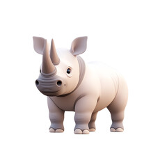 Cute cartoon rhinoceros character on white isolated background. transparent background