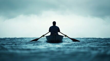 A person rowing a boat against strong currents, symbolizing determination and overcoming obstacles