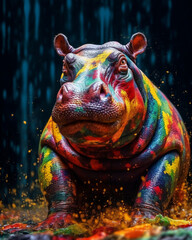 Obraz premium Experience the beauty of a multicolor hippo through Colorful Watercolor