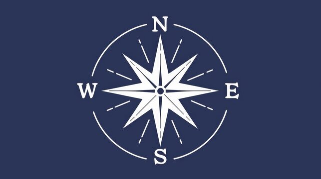 A simple navy blue compass rose featuring the letters "N E S W" in white, presented as clipart on a solid background. 