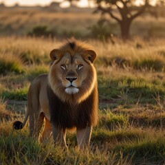 Obraz premium a realistic illustration of a lion in the savannah