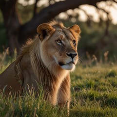 Obraz premium a realistic illustration of a lion in the savannah