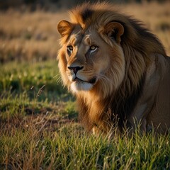 Fototapeta premium a realistic illustration of a lion in the savannah