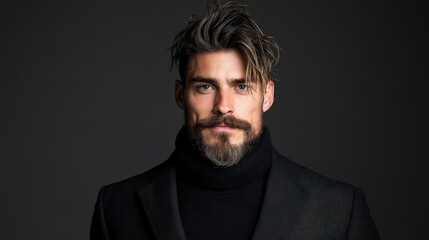Obraz premium Stylish Man with Beard and Long Hair Portrait