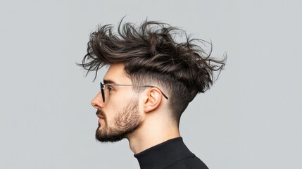 Fototapeta premium Stylish Profile of a Man with Unkempt Hair