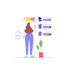 House for Rent. Renting Apartment with Online Service. Apartment for Rent Online. Concept of Rent Real Estate, Home for Rent. Vector illustration for Web Design, Landing Page