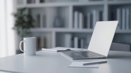 Minimalist Workspace with Laptop and Coffee Mug