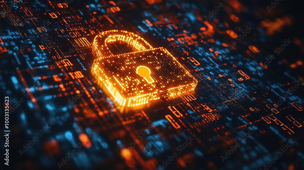 Poster digital padlock symbolizing cybersecurity and data protection