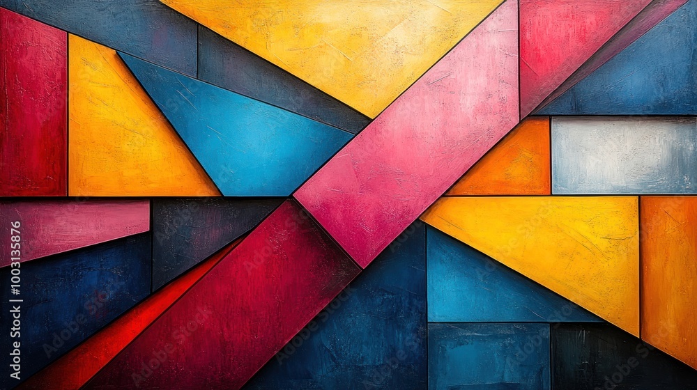 Poster abstract geometric pattern with vibrant colors and textures.