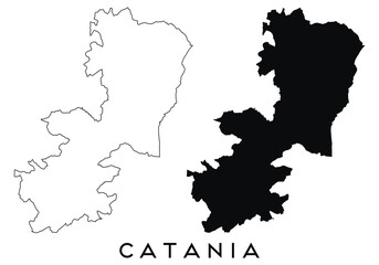 Naklejka premium Catania map outline and black silhouette vector
