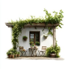 Fototapeta premium Charming Garden Patio with Plants and Cozy Furniture