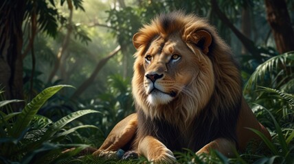 a realistic illustration of a lion sitting