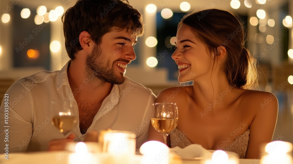 Canvas Prints A man and woman sitting at a table with wine glasses, AI