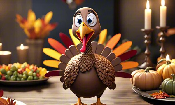 3d thanksgiving turkey cartoon character mascot digital art