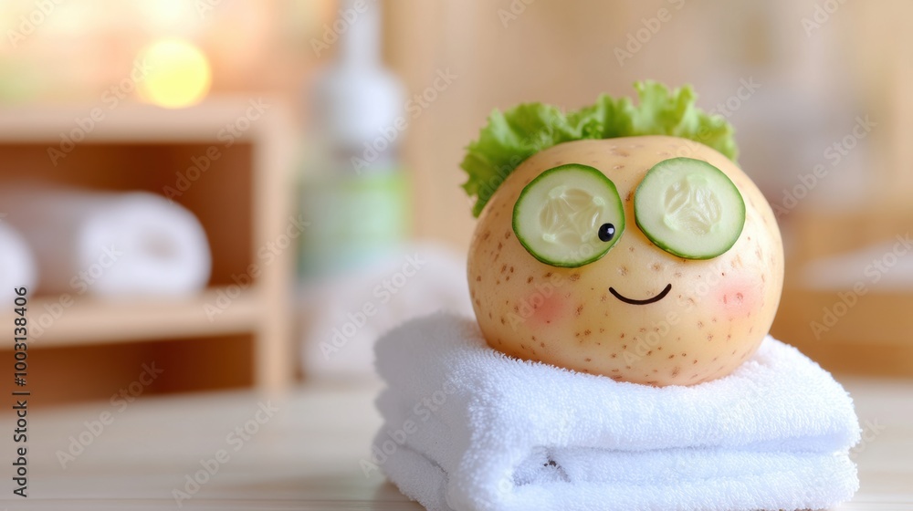 Sticker A potato with eyes and a face made out of cucumbers, AI