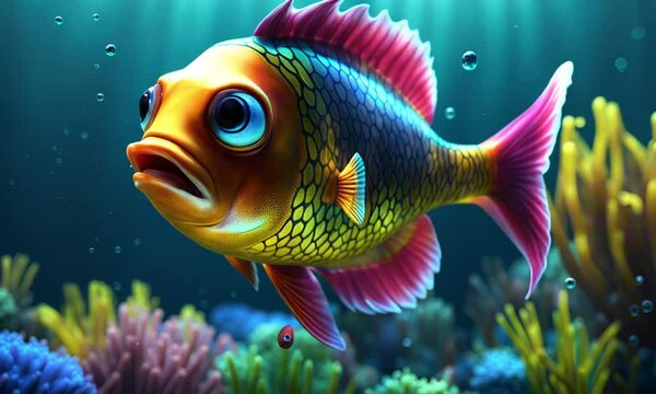 3d colorful fish cartoon character mascot digital art