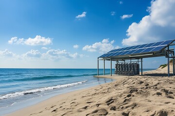 A Solar-powered Desalination Plant On A Sunny Beach, Providing Fresh Water
