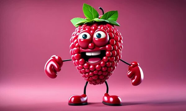 3d raspberry cartoon character mascot digital art