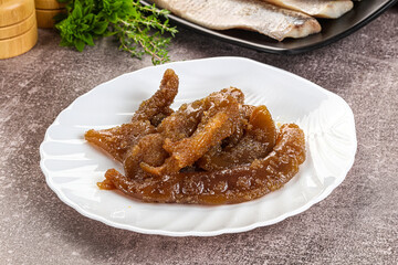 Herring roe snack in the plate