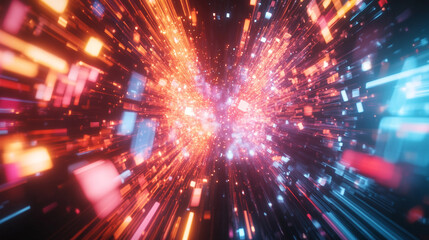 Naklejka premium Abstract futuristic background with colorful glowing light lines