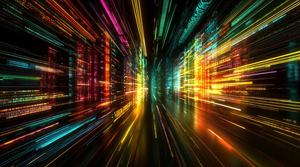 Fototapeta premium Abstract futuristic background with colorful glowing light lines