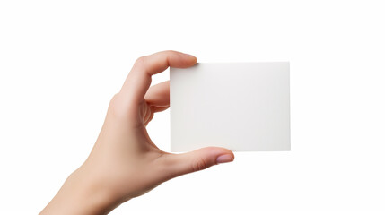 Obraz premium Hand with blank photo card isolated on white background